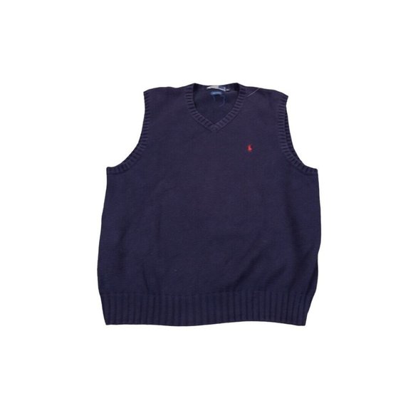 Polo Ralph Lauren Sweater Vest XL Navy Cotton Pullover‎ 90s preppy Dad Vintage - Picture 1 of 7